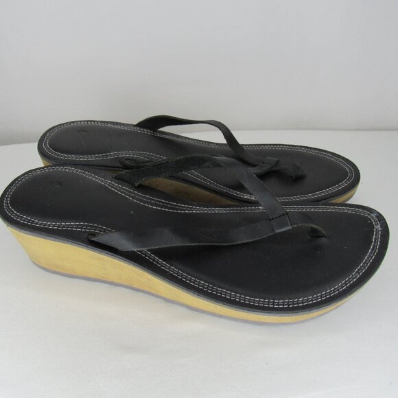 Nike Black Leather Wedge Flip Flop Sandal Women's 11 - Picture 5 of 7